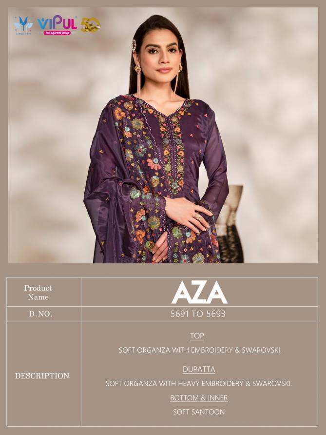 Aza By Vipul Soft Organza Designer Salwar Kameez Wholesale Shop In Surat
